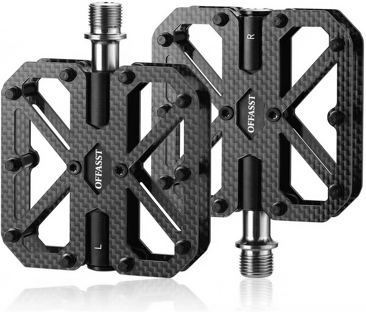 SnelShoppen - Ultra Lichte Carbon Pedalen 215g met Titanium As, 9/16 Inch MTB/Racefiets, Brede Platform, 10 RVS Pinnen, Hoogwaardige T700-Prepreg