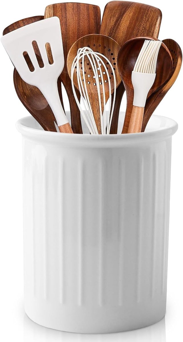 SnelShoppen - Keramische Keuken Gereedschap Houder 13.5 x 10 cm - Porselein Keuken Organizer met Glanzende Glazuur Afwerking - Perfect voor Bestek, Le