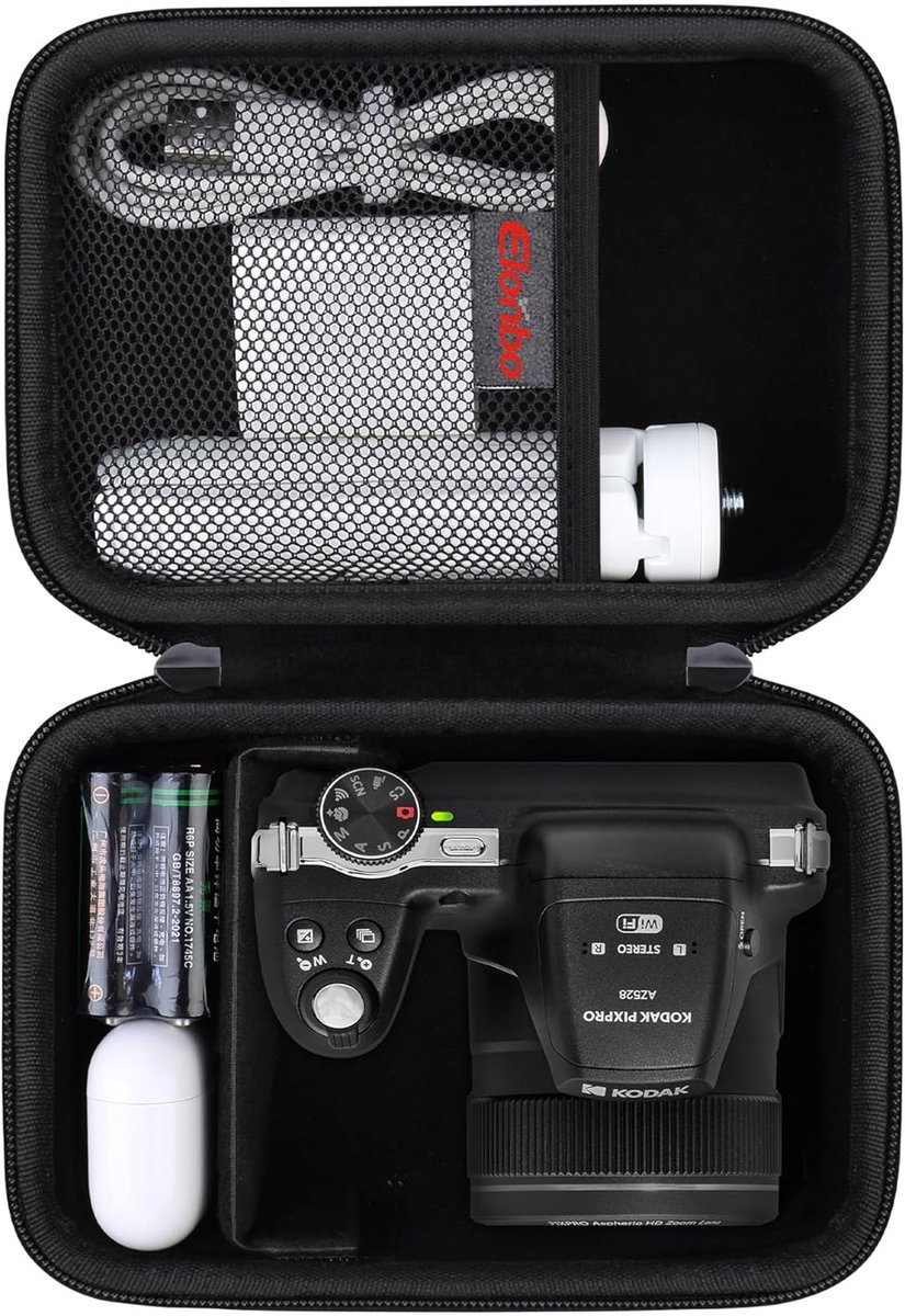 SnelShoppen - Draagtas voor Digitale Vlogcamera - Hard Travel Case voor KODAK PIXPRO AZ528 AZ255 AZ405 AZ425 AZ401 - Zwart - Inclusief Mesh Vak voor A