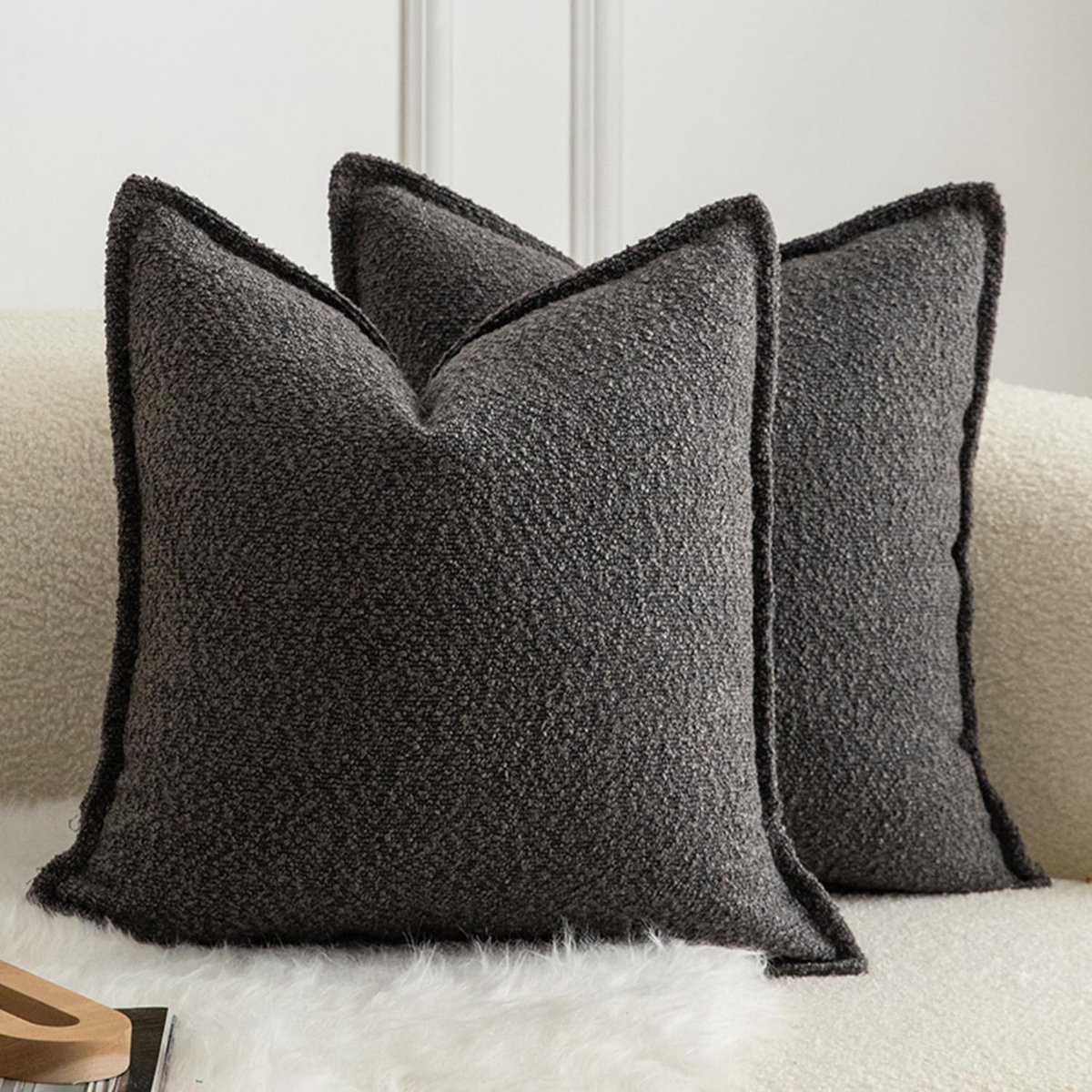 SnelShoppen - Set van 2 Decoratieve Kussenslopen, Woven Textuur, Super Zacht, Premium Boucle Design, Ideaal voor Slaapkamer en Woonkamer