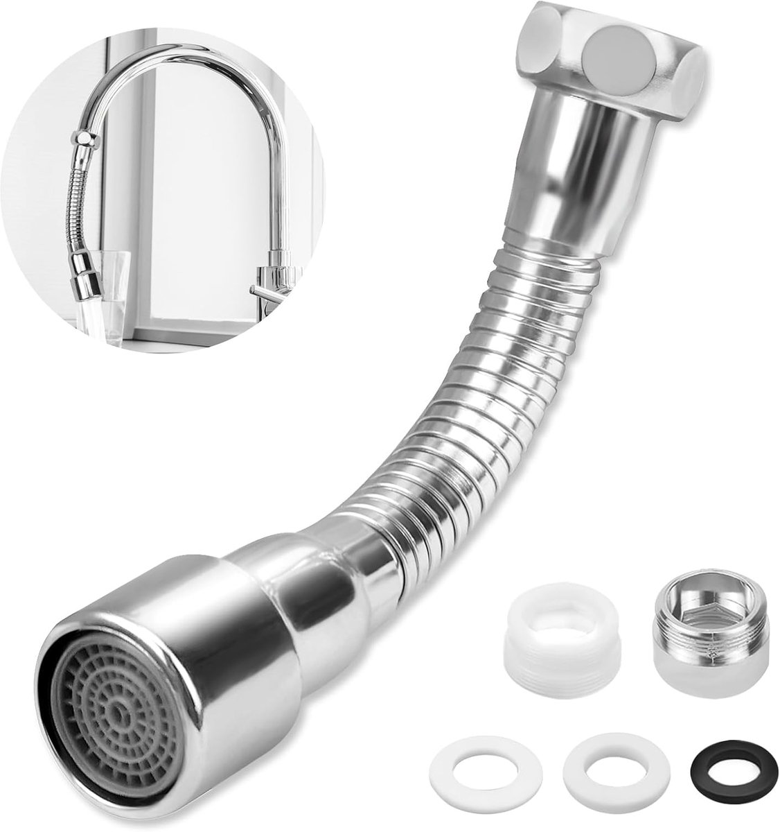 SnelShoppen - Faucet Extension 14 cm met 360° Draaifunctie, Explosiebestendig en Roestvrij, Ideaal voor Keuken en Badkamer
