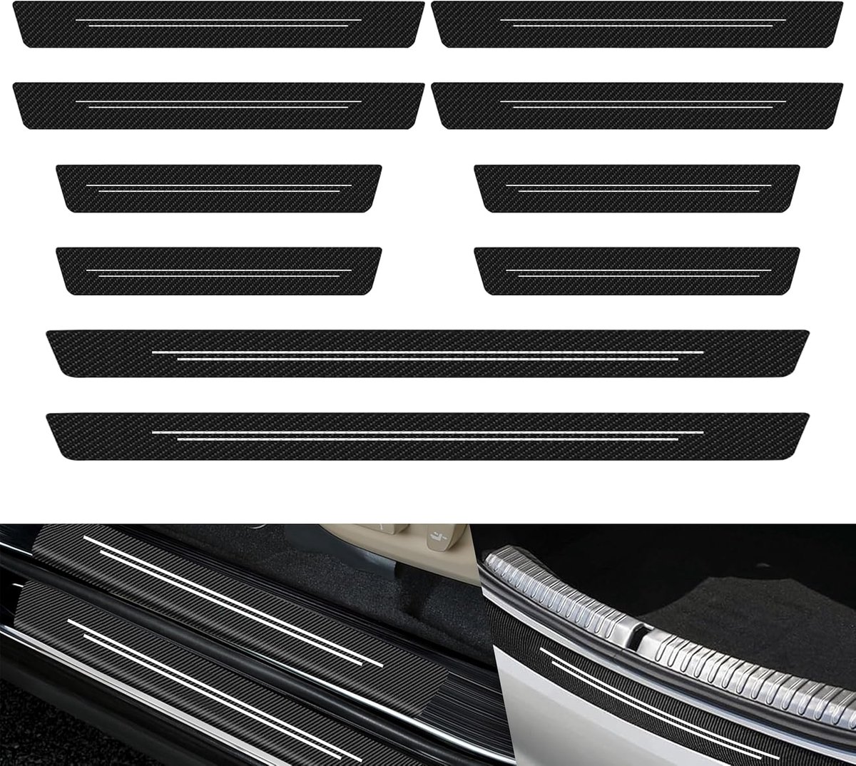 SnelShoppen - Car Door Sill Strips Bescherming - 10 Stuks Anti Krassen Deurbeschermers - Duurzaam Carbon Fiber voor Auto's - Voor Voor- en Achterdeure