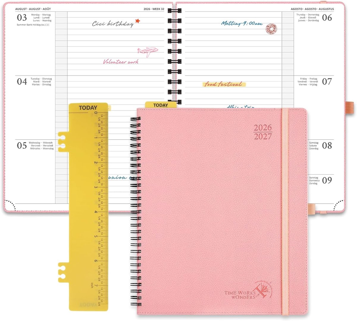 SnelShoppen - Agenda 2026 2027 - Horizontale Weekplanner - 17 Maanden - Ringboek - Lichtroze - 21.8x26.5 cm - Efficiënt Plannen