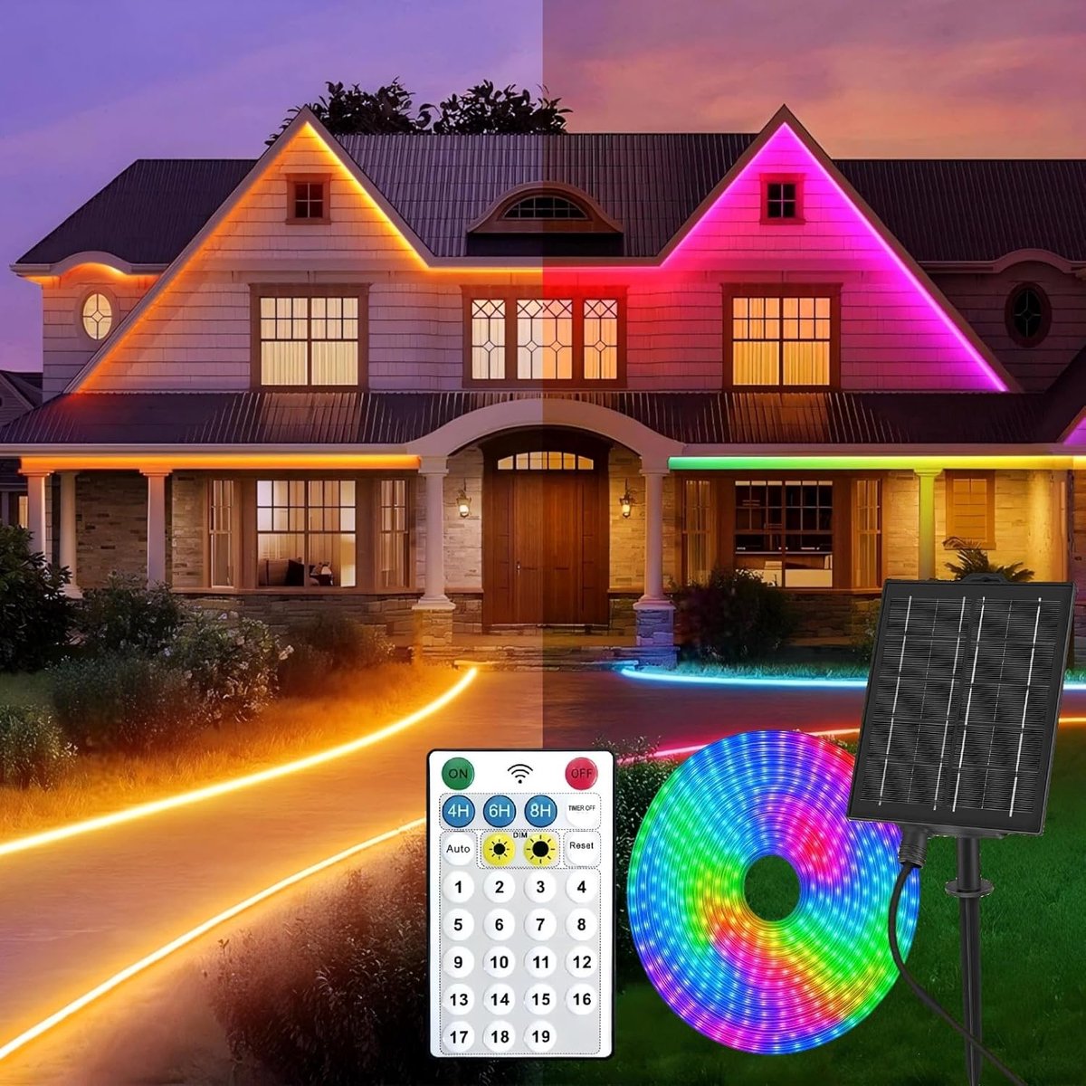 SnelShoppen - Solar LED Strip 10m - Flexibele en Waterdichte LED Strip met Afstandsbediening - Dimbaar - Multicolor en Warm Wit - Voor Tuin, Pool, Fee