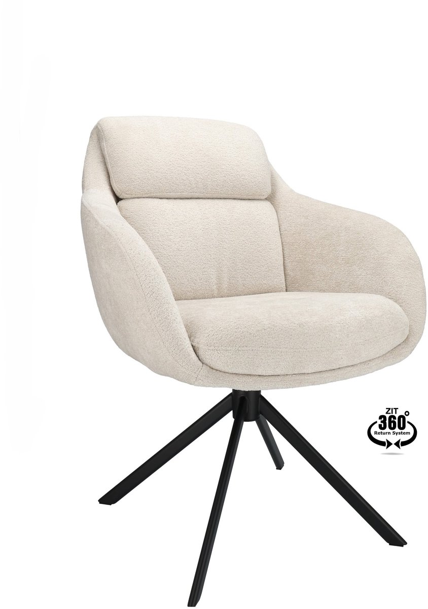 Icon Living - Armstoel Vive Stof Stella Linen 110 Leg Black 360° Return-system