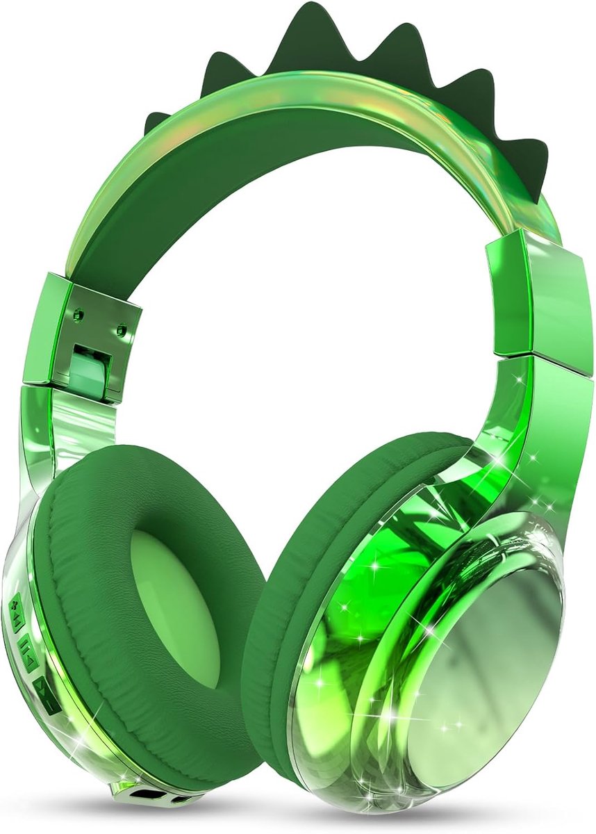 Thijox - Draadloze Bluetooth-hoofdtelefoon voor meisjes, over-ear, microfoon, 40 uur afspeeltijd, metallic groen, 74/85/94 dBA beperkt volume, perfect