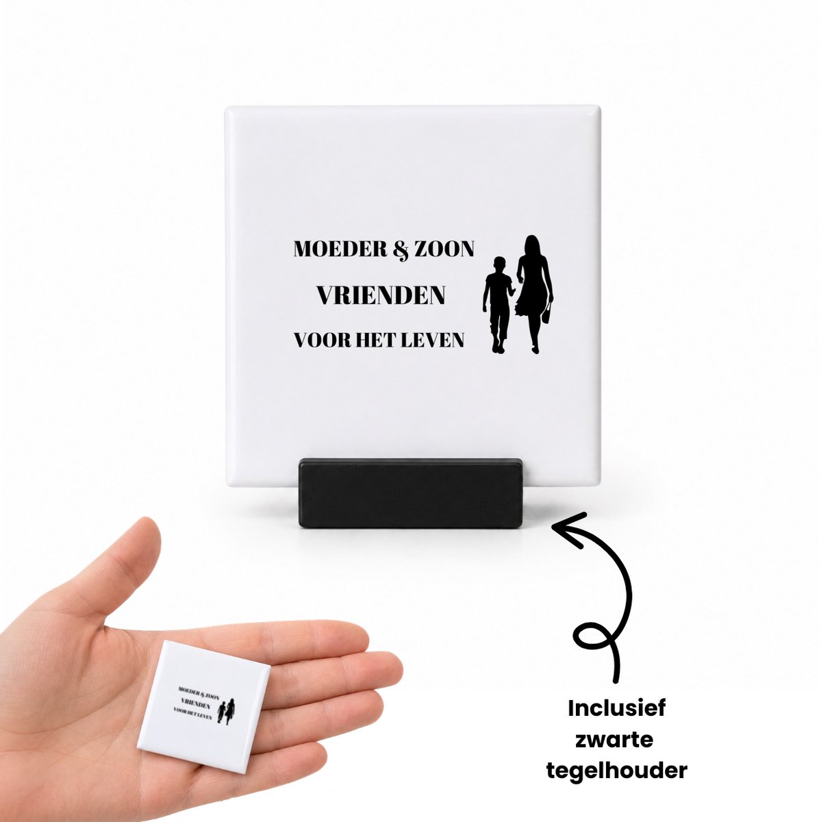 Hacebo moeder en zoon vrienden voor het leven tegeltje met tegelhouder - moeder/zoon - tegeltjes met tekst - Moeder cadeautjes - moederdag - verjaardag - geschenk - kado - zoon - zoon artikelen - verjaardag zoon - spreuktegels - 4.8x4.8 CM Wit