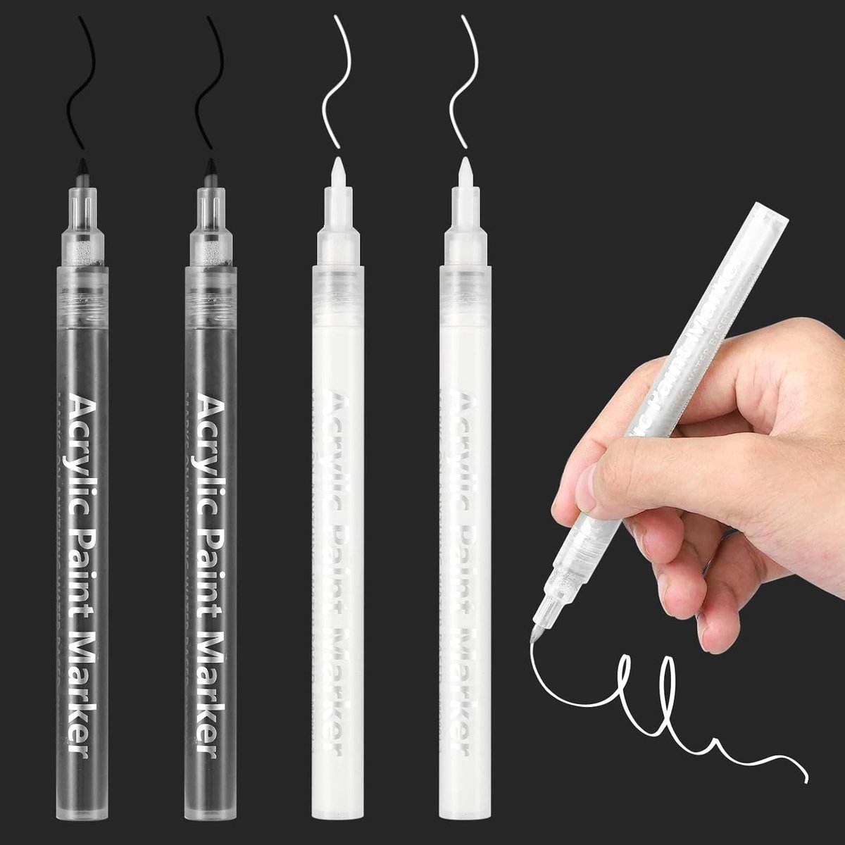 SnelShoppen - 4 Stuks Acryl Stiften voor Steen, 0.7mm Glitter Stiften, Waterproof, Acrylverf Pennen, Permanente Markers voor Hout, Glas, Papier, Canva