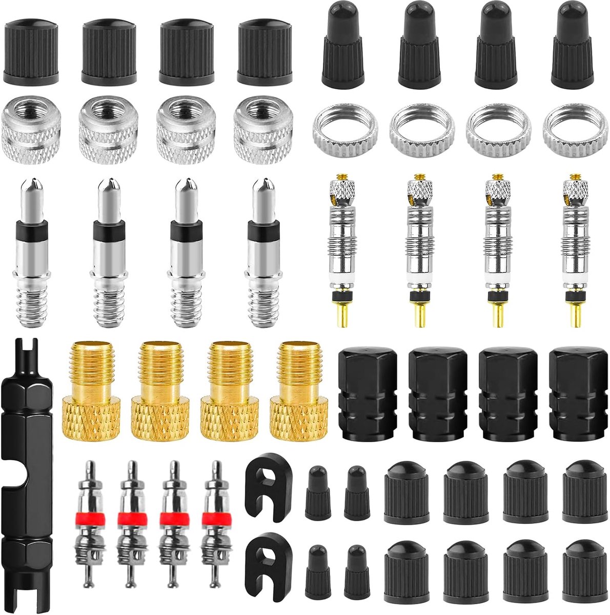 SnelShoppen - Presta Ventiel Kern Set voor Fietsen, Inclusief 39-delige Fiets Ventiel Kit, Voor Racefietsen en Mountainbikes, Zwart, Hoogwaardige Mate