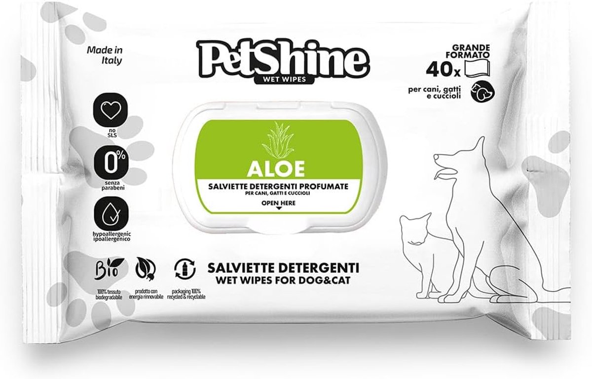 SnelShoppen - Hygienische Wipes voor Honden en Katten met Aloë Vera, 40 Stuks, Hypoallergeen, Alcoholvrij, Zachte Geur voor Dagelijks Gebruik