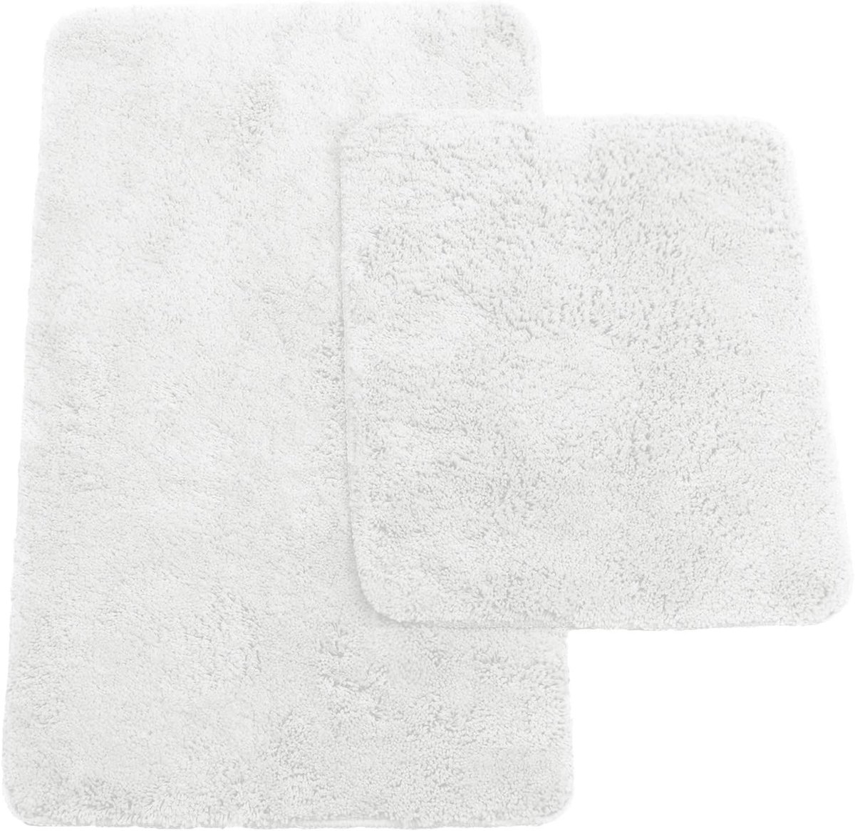 SnelShoppen - Set van 2 Badmatten - Badmat 50x80 cm & Toilemat 45x50 cm - Wit - Zacht Hoogpolig - Antislip Latex Onderkant - Wasbaar tot 30°C