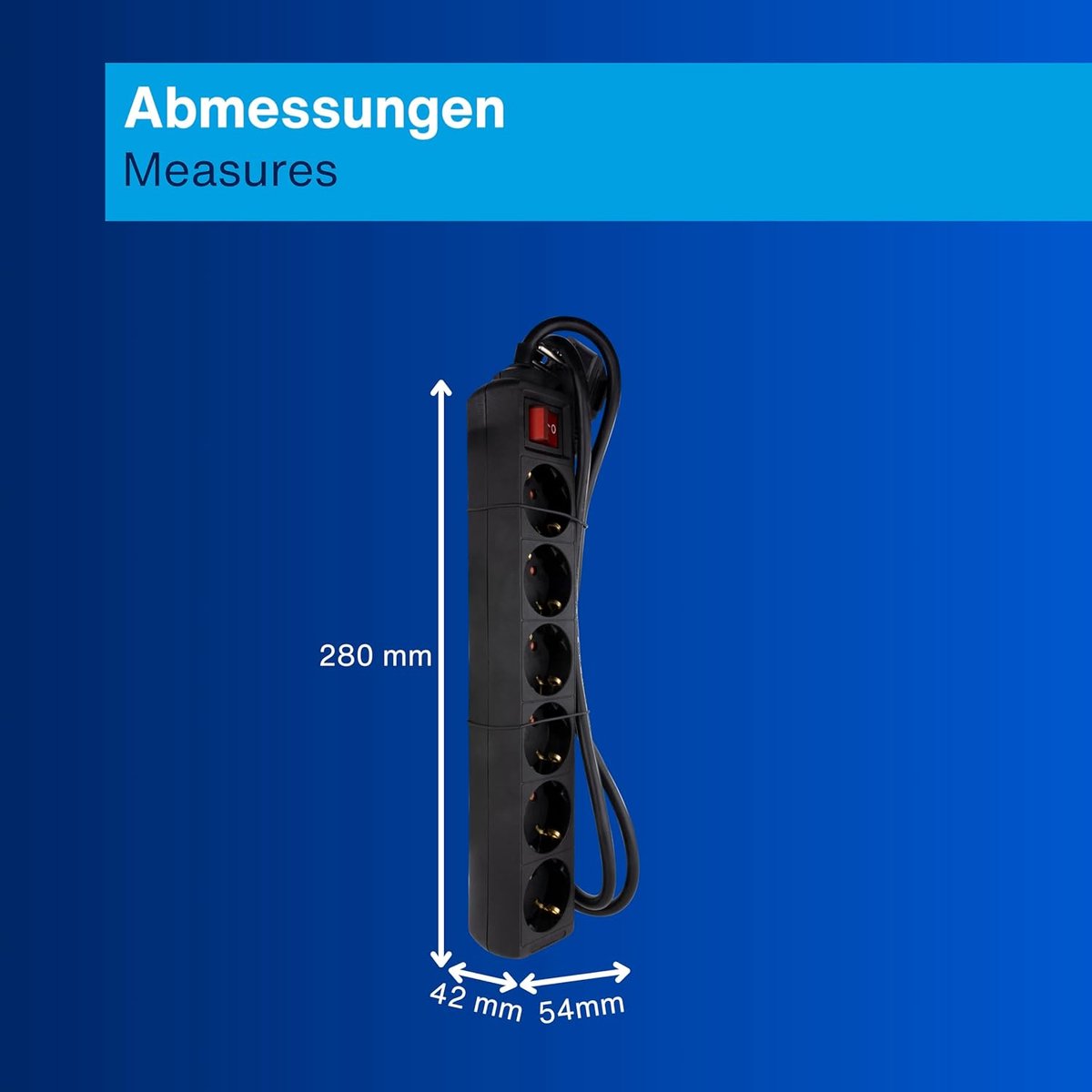 SnelShoppen - Meervoudige Stekkerdoos 6-voudig met Verlichte Schakelaar, Energiebesparend, 1,4 m Kabel, Max. 3500 W, Zwart, Ideaal voor Thuis, Kantoor