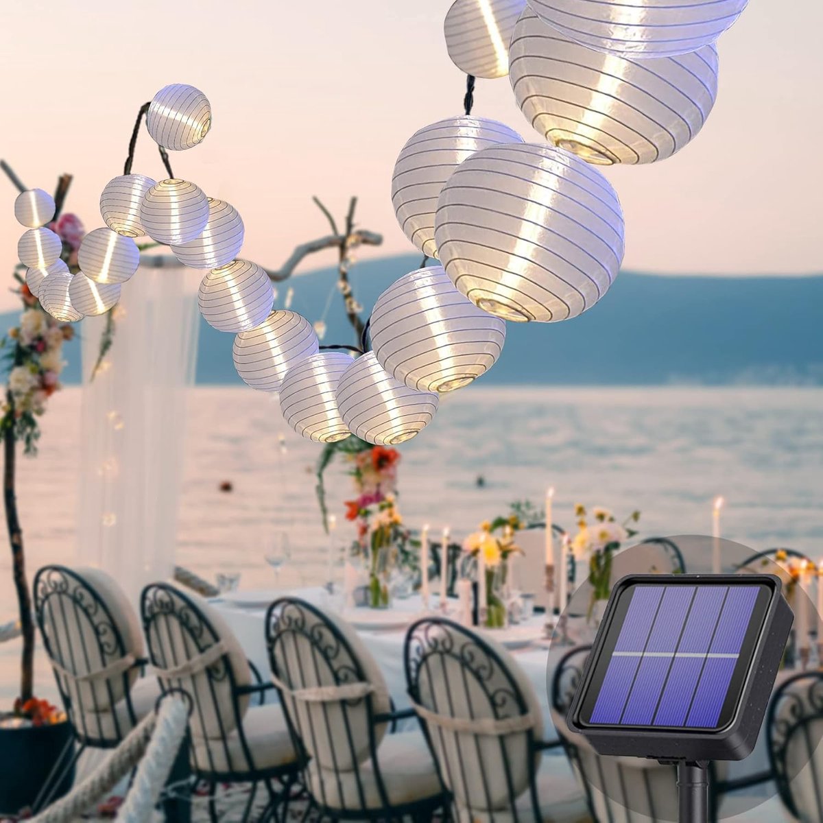 SnelShoppen - Lichtsnoer op Zonne-energie 8 meter, 30 LED-lampen, Waterdicht, 8 Modi, Koud Wit, Perfect voor Tuin, Balkon, Bruiloft, Feestdecoratie