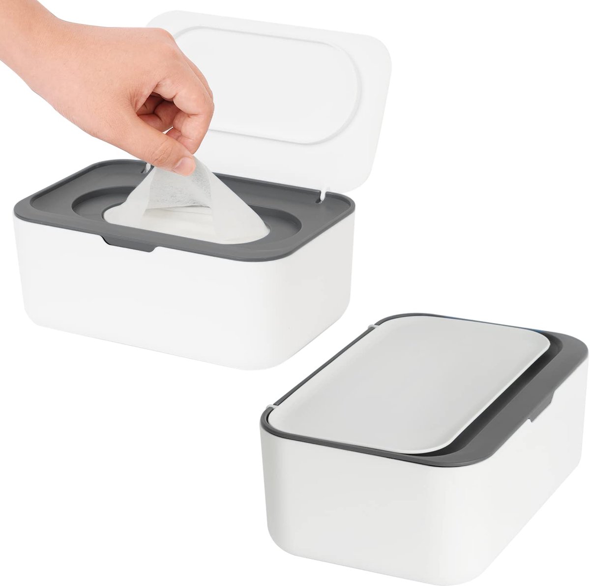 2 Stuks Wipe Box Doekjesverdeler - Navulbare Vochtige Doekjes Dispenser met Deksel - Babydoekjes Bewaarbox voor Baby en Volwassenen - Houdt Doekjes Fris en Schoon - Grijs