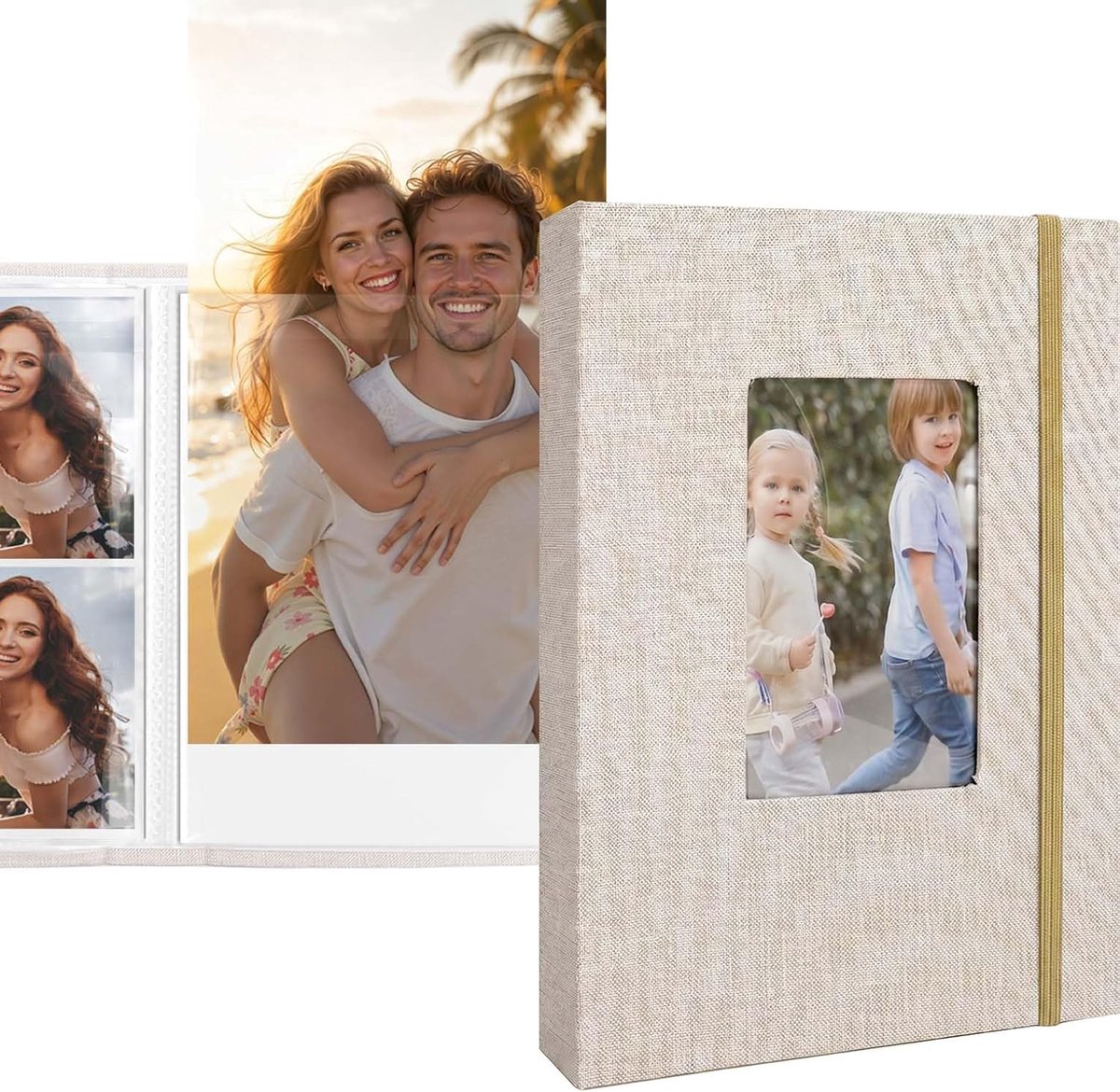 SnelShoppen - 2 Stuks Fotoalbum Insteekalbum 13x18 cm Beige - Fotoboek Met Venster - 26 Pagina's Voor 52 Foto's - Perfect Voor Familie, Bruiloft, Reiz