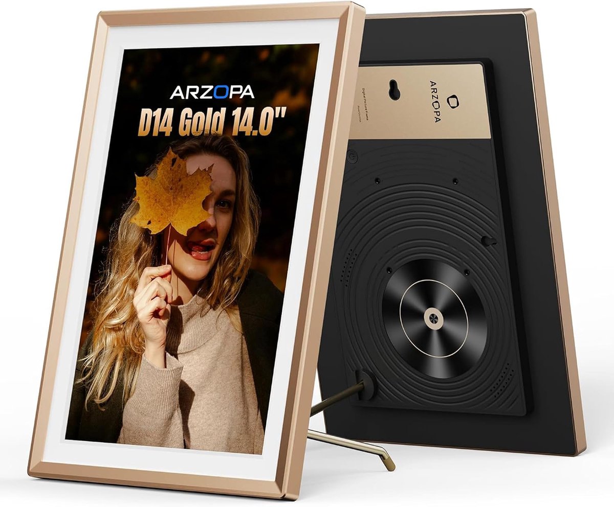 SnelShoppen - 14 Inch Digitale Fotolijst Metalen WiFi FHD Aanraakscherm Cloudopslag Foto's/Video's Delen Cadeau voor Feest, Thuis, Kantoor