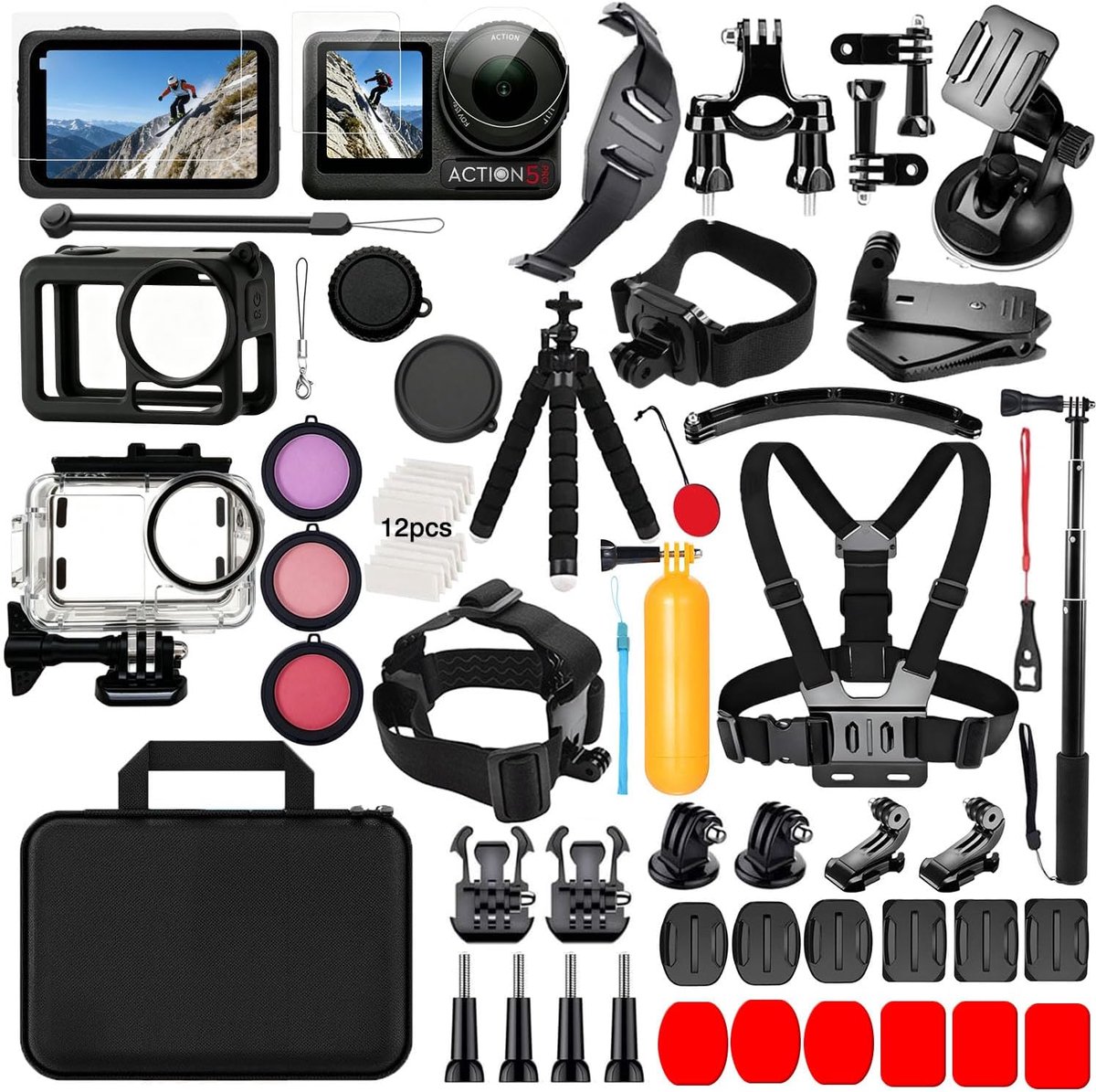 SnelShoppen - Accessoires voor Action Camera, Waterdichte Behuizing, Snorkelaccessoires, Outdoor Sportaccessoires, HD Voor- en Achterafdekkingen, 3 Kl