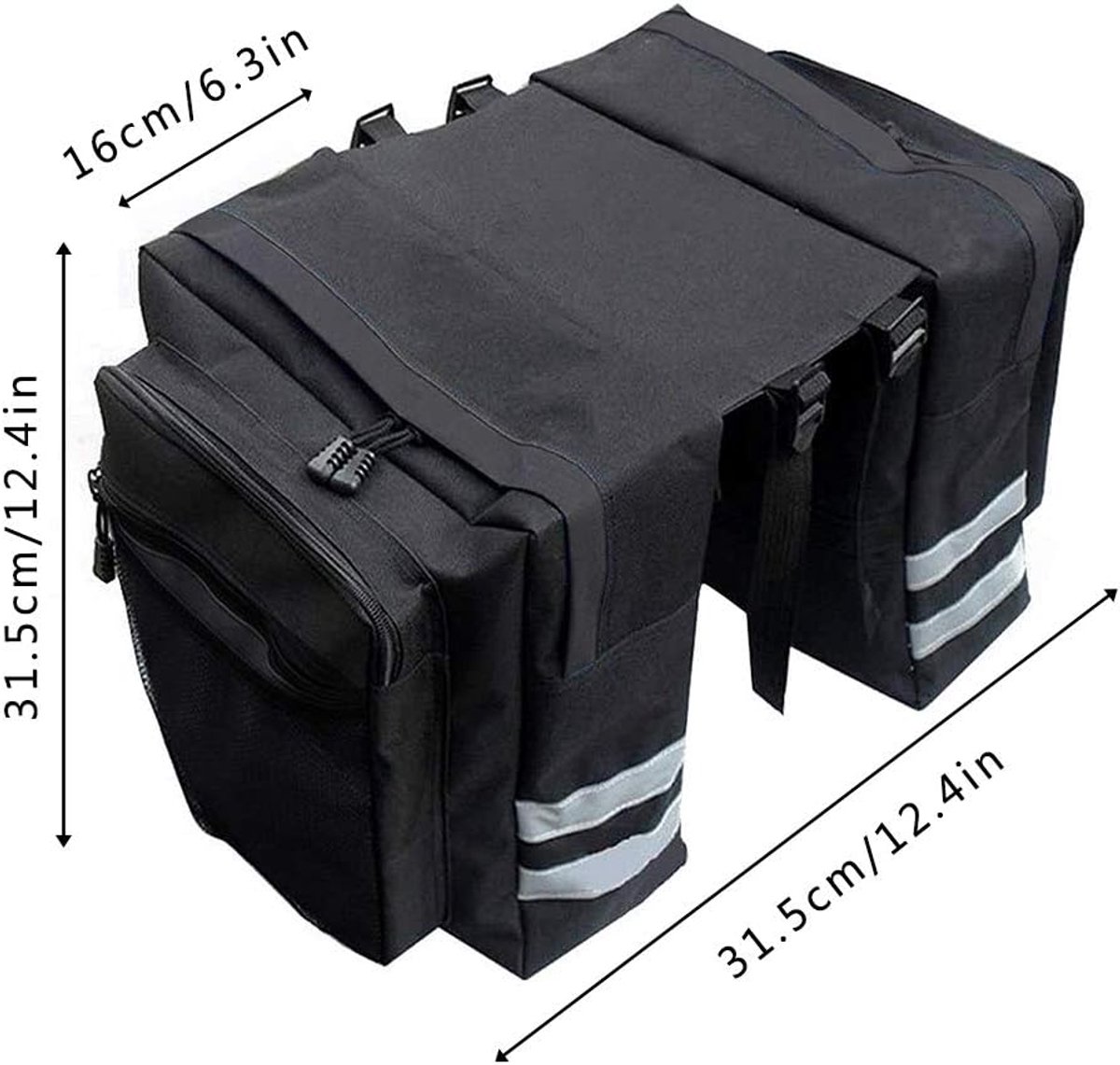 SnelShoppen - Fietstas Dubbele Tas Bagagedrager Kofferbaktas Zwart 600D Nylon 31,5x31,5x16 cm Voor Fietsen Outdoor Winkelen Picknick