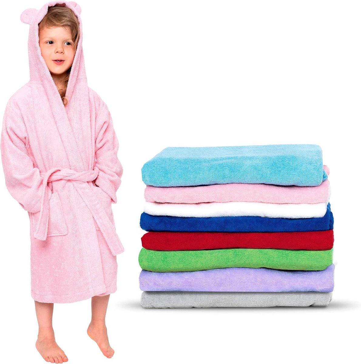 SnelShoppen - Badjas Kinderen met Capuchon - Zachte en Donzige Microvezel (100% Polyester) - OEKO-TEX® Gecertificeerd - Verkrijgbaar in 6 Maten en 5 K