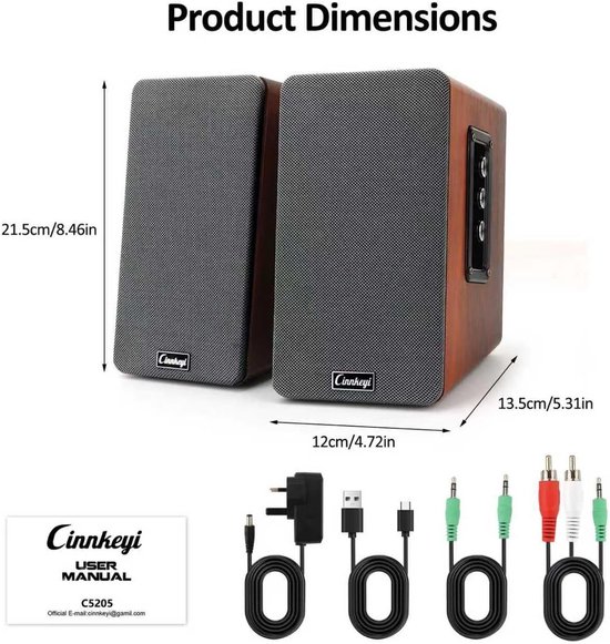 SnelShoppen - 50W AC Aangedreven Boekenplank Luidsprekers - Passieve 2.0 Computerluidsprekers met Bluetooth/RCA/AUX/USB - Sterke Bas voor TV/PC/Laptop van Snelshoppen — afbeelding 4
