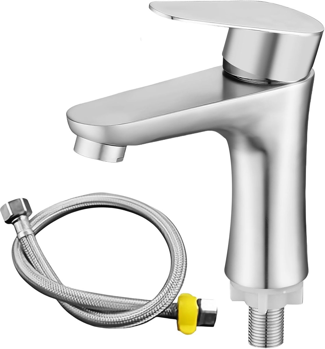 SnelShoppen - RVS Koudwaterkraan met 80 cm Aansluitslang - Elegante Badkamer- en Gastentoiletkraan - Enkele Hendel Tap voor Wastafel - Duurzaam en Gez
