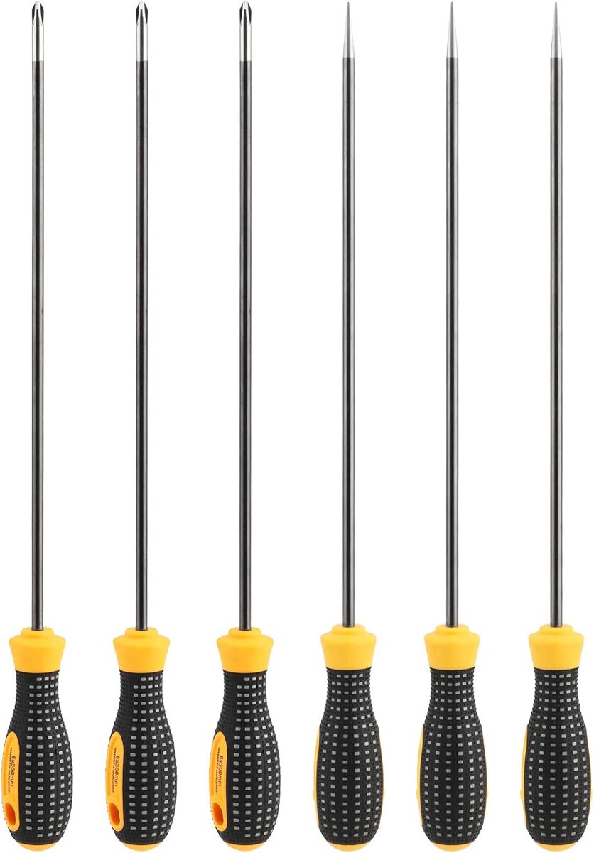 SnelShoppen - Set van 6 Slotted en Phillips Schroevendraaiers - Ergonomische Handvatten - 41 cm Totale Lengte - Chrome Vanadium Staal - Voor Computer,