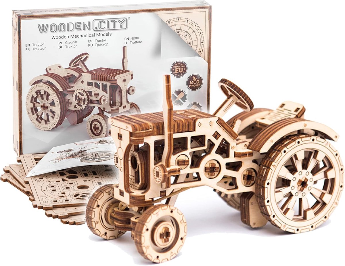SnelShoppen - 3D Houten Puzzel Model Bouwpakket Tractor - Mechanisch DIY Speelgoed voor Volwassenen en Tieners - Uitdagend en Creatief Hobbymateriaal