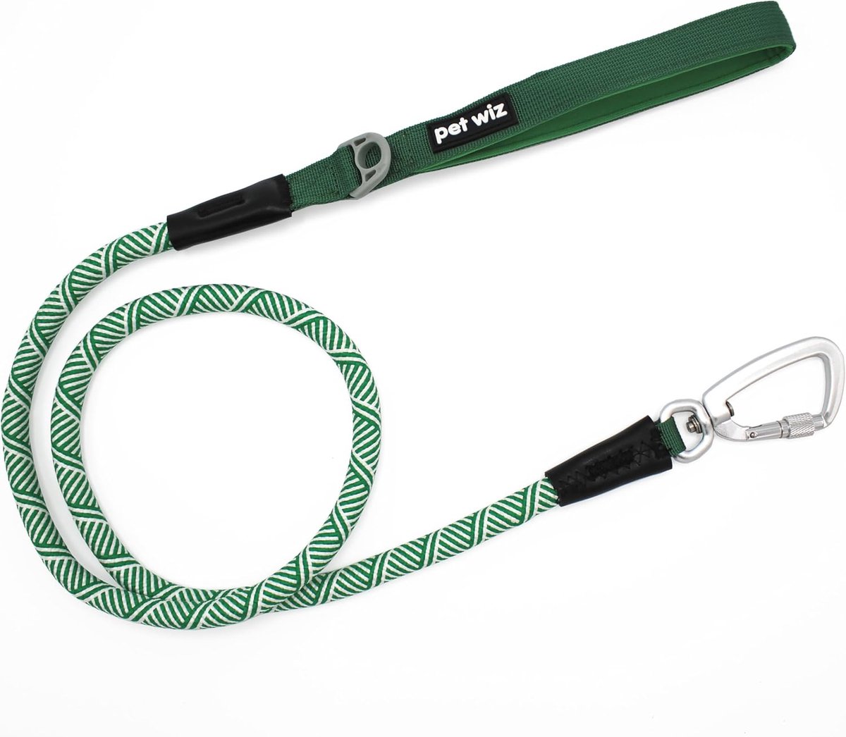 SnelShoppen - Premium Hondenriem met Veilige en Lichtgewicht Aluminium Karabiner, 1m Lengte, Comfortabel Gevoerd Handvat, Stijlvol Zwart en Groen Ontw