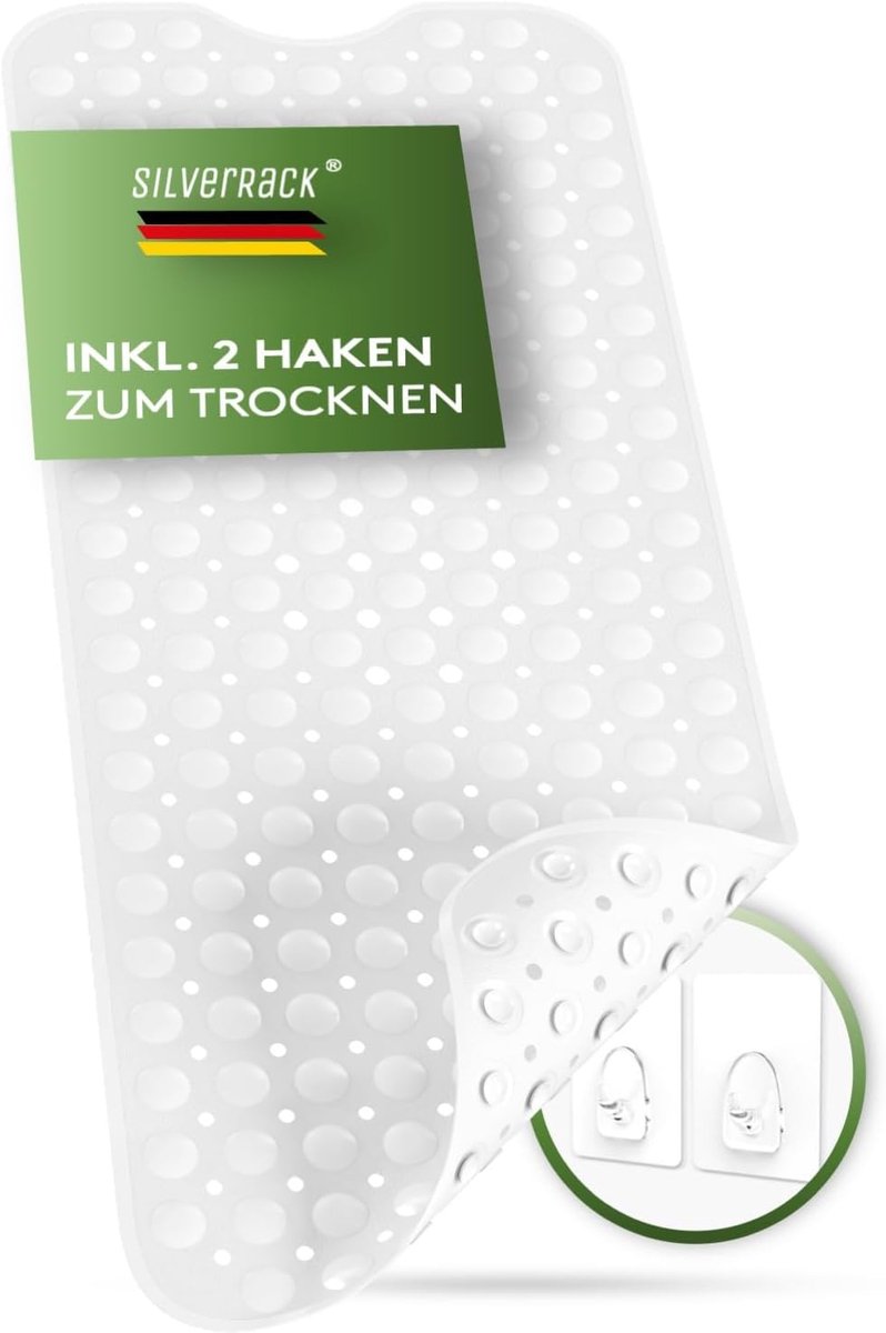 SnelShoppen - Badmat 100 x 40 cm - Wit - Antislip Badmat voor Badkuip - BPA Vrij - Kindvriendelijk - Schimmelbestendig - Machinewasbaar