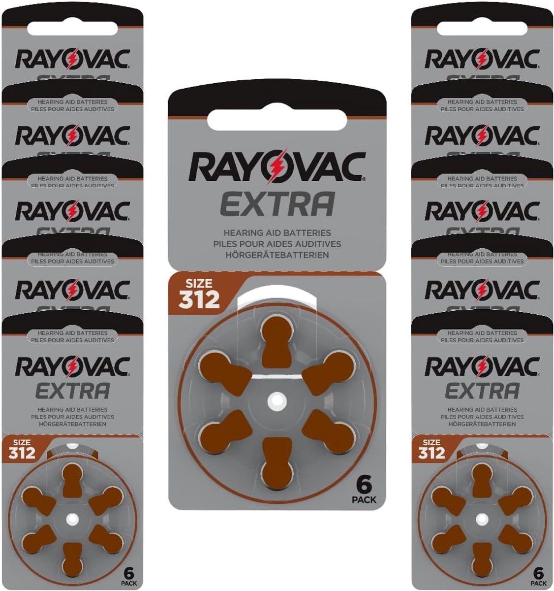 SnelShoppen - Rayovac 312 Hoortoestelbatterijen met Sound Fusion Technologie | Lange Levensduur | 60-pack met 6 Gratis | Perfect voor Dagelijks Gebrui
