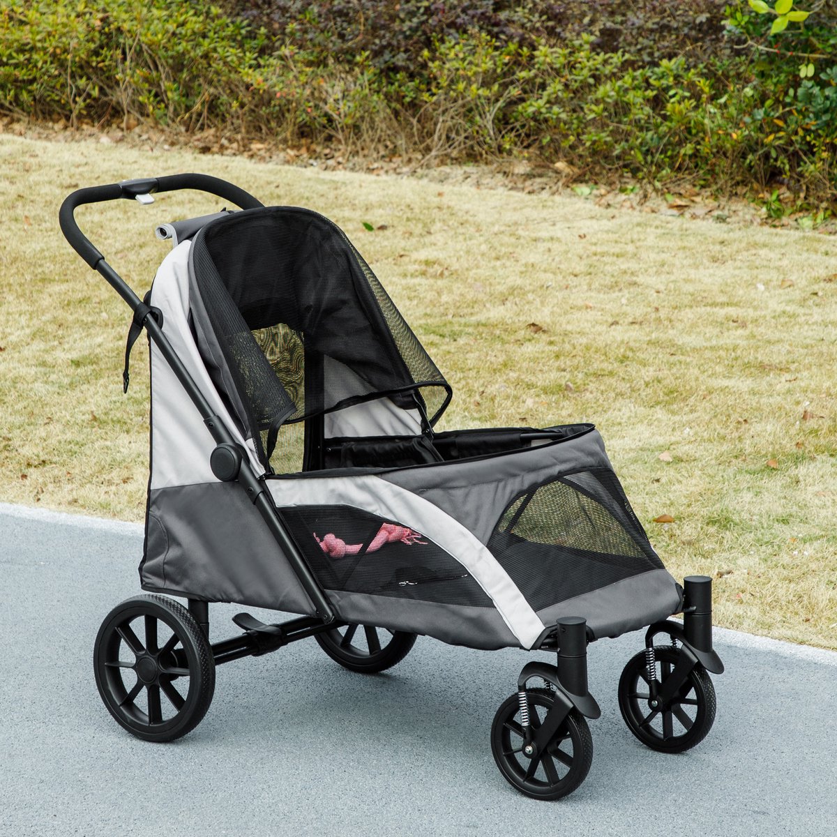 DESMIU Dierenbuggy – Opvouwbaar Met Eenkliksluiting – 124 x 67 x 100 cm – Polyester – Donkergrijs – Tot 30 kg Voor Hond En Kat