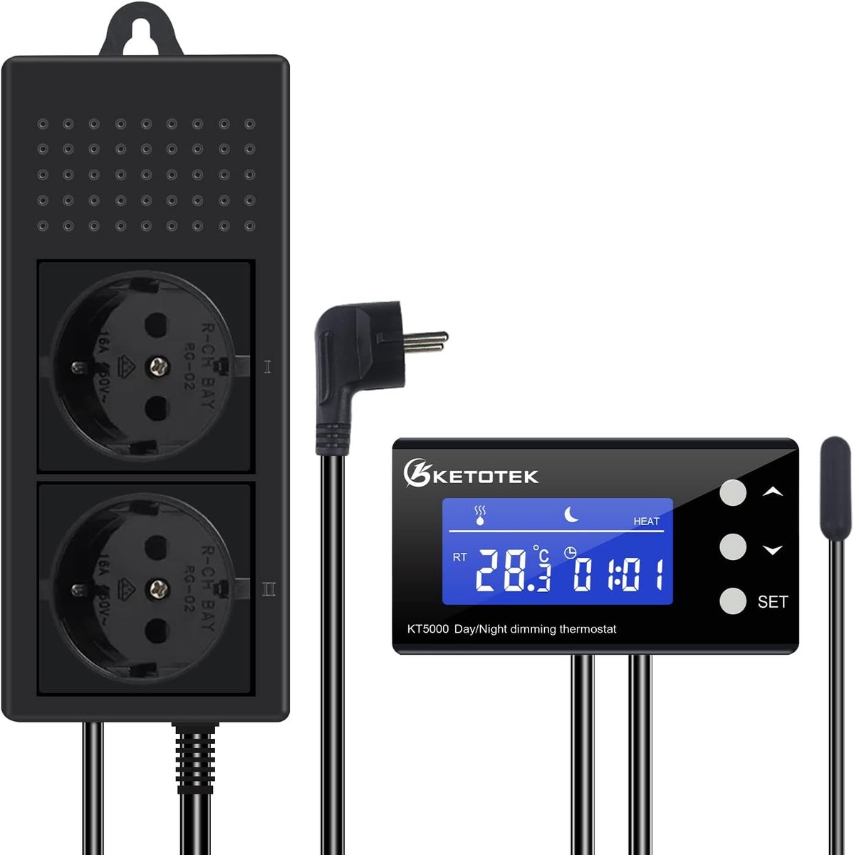 SnelShoppen - PID Thermostaat voor Dag en Nacht Dimmer Temperatuur Controller Stekker met Timer - Digitale Dimming Thermostaat voor Verwarmingslampen,