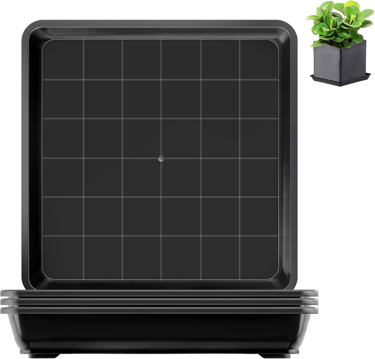SnelShoppen - Bloempot met Onderzetter 29x29 cm - Rechthoekige Plantenpot Kunststof - Set van 4 - Druppelbak voor Tuin, Keuken en Balkon
