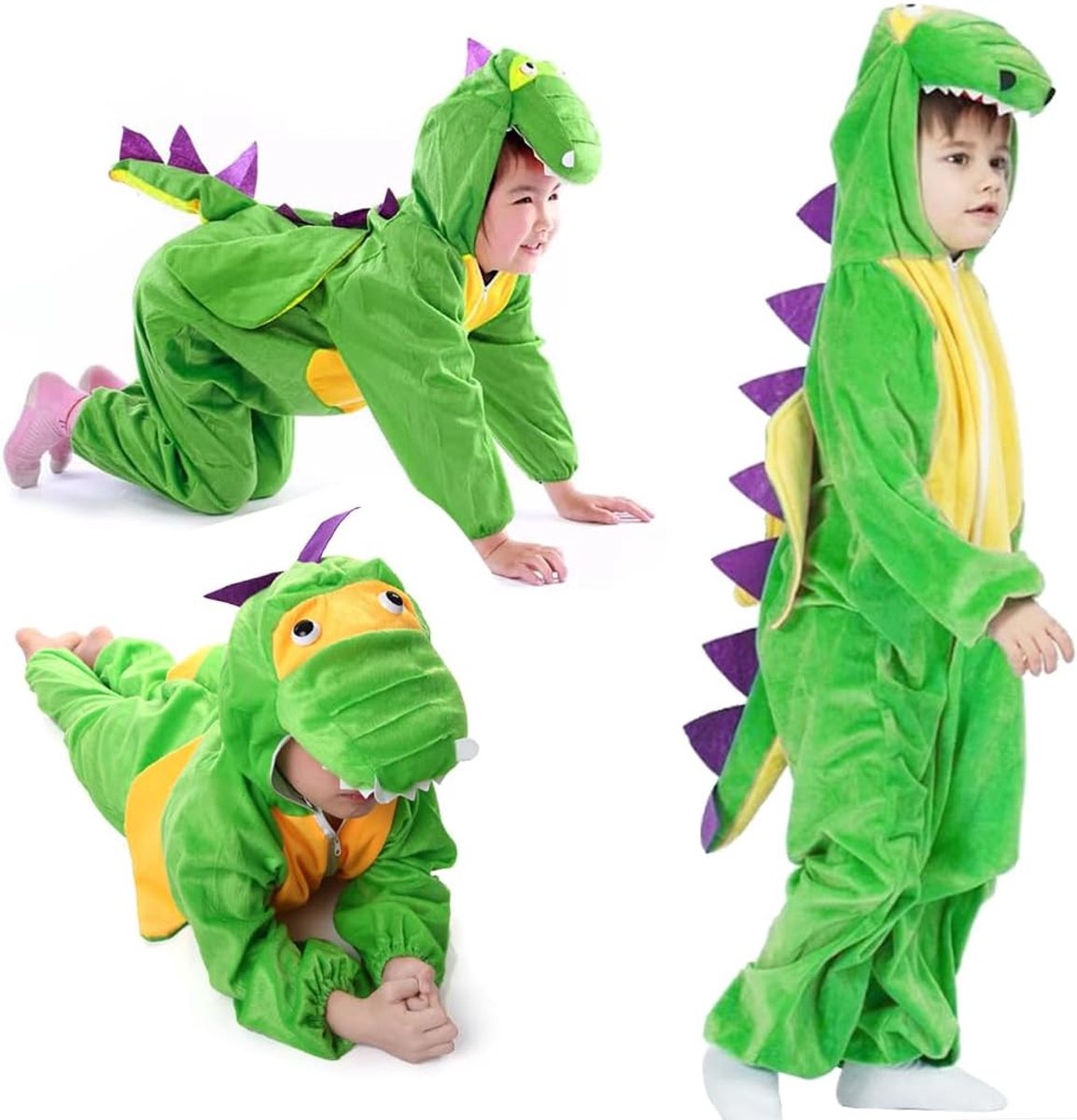 SnelShoppen - Dinosaur Costume voor Kinderen, Jumpsuit voor Jongens en Meisjes, Cosplay Kostuum voor Baby's, Feest, Verjaardag, Carnaval, Groen, Maat