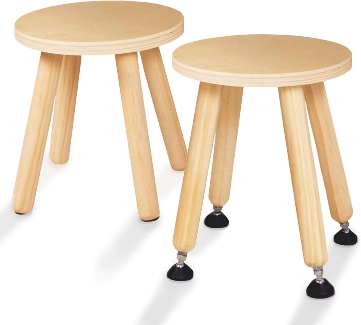 SnelShoppen - Houten Kinderstoel Set van 2 - Verstelbare Poten - Multifunctionele Stoel en Stapstoel - Natuurlijk Hout - Zachte Rond Zitvlak - Ideaal