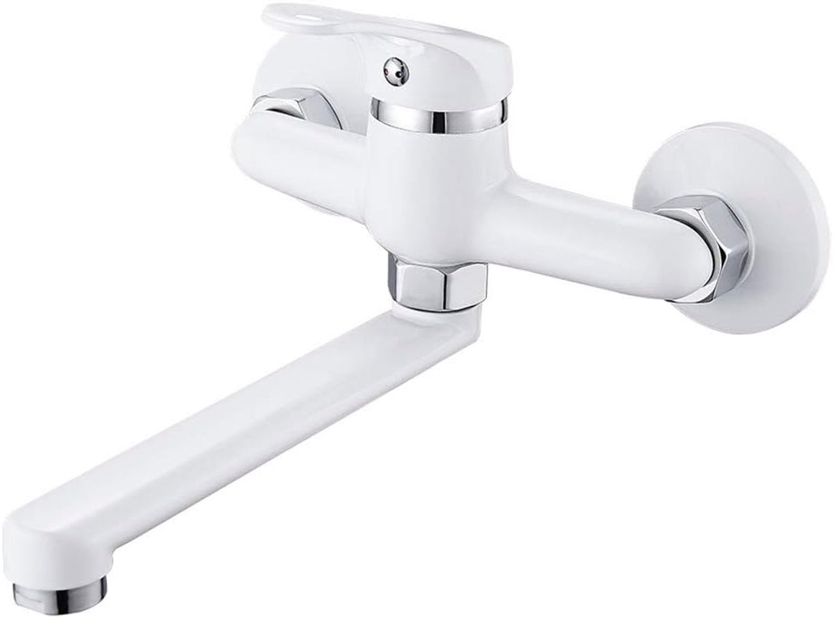 SnelShoppen - Keuken Mengkraan Wandmontage met 360° Draaibare Uitloop, Enkele Hendel, RVS, 15cm Afstand, Wit, Modern Design voor Keuken en Badkamer
