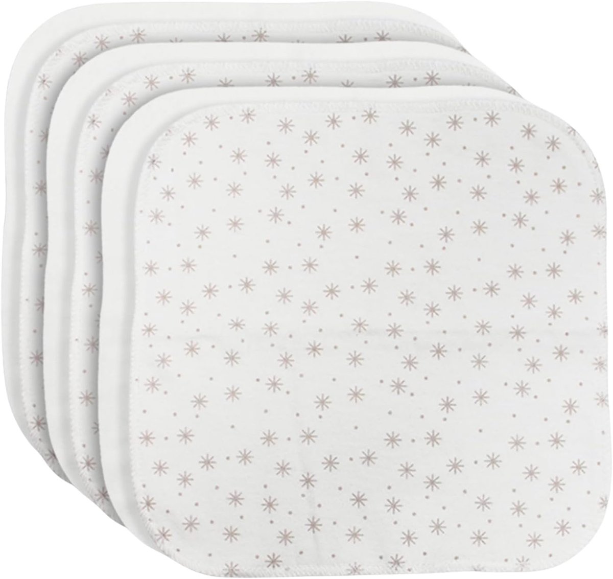 SnelShoppen - Baby Washandjes Set van 6, 20x20 cm, 100% Biologisch Katoen, Extra Zacht en Hypoallergeen, Sterren Design, Beige, Ideaal voor Verzorging