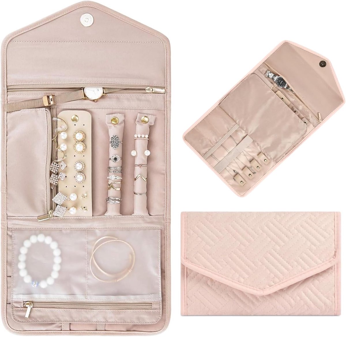 SnelShoppen - Aucuu Sieraden Organizer Roll Organizer Vouwbaar voor Armbanden, Oorbellen, Ringen, Kettingen van Hoogwaardig Polyester, Zacht en Duurza
