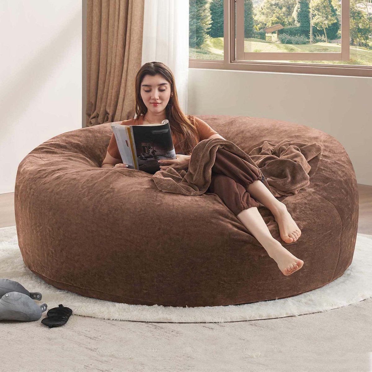 MODENUIT Zitzak 52 x 43,5 x 31,5 cm - Voor Volwassenen, Lezen En Ontspannen Binnenshuis - Schuim - Koffiebruin
