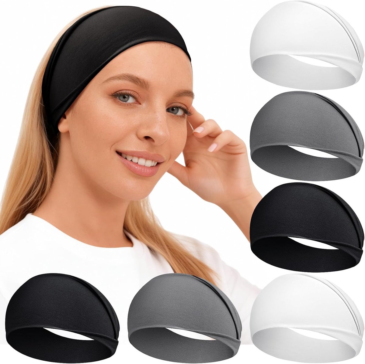 Thijox - Set van 6 Antislip Brede Zweetbanden voor Dames en Heren - Zachte Elastische Hoofdbanden voor Sport, Yoga, Hardlopen en Dagelijks Gebruik - Z