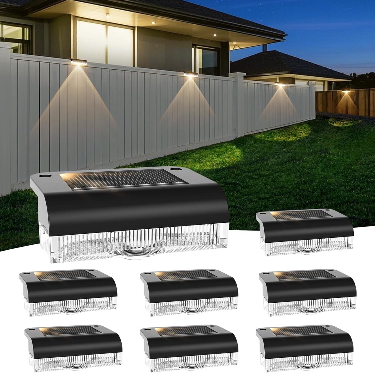 SnelShoppen - Solar Tuinverlichting Buiten IP65 Warm Wit 3000K LED Wandlamp voor Balkon, Terras en Tuin, Set van 8