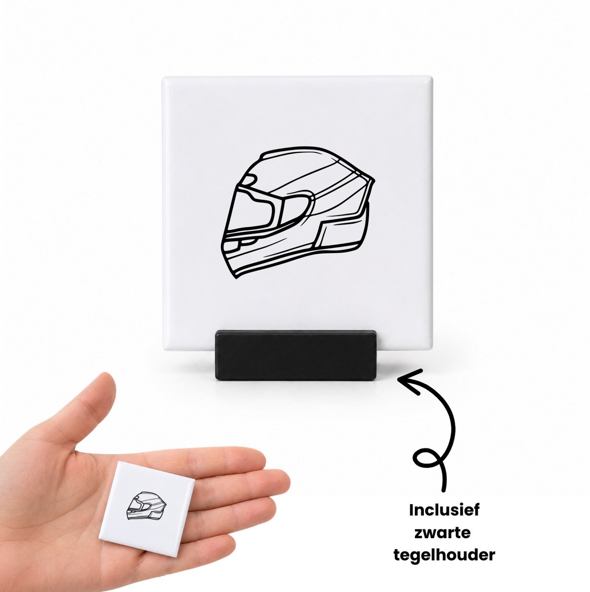Hacebo helm tegeltje met tegelhouder - Motor - de motorliefhebbers - tegeltjes met tekst - motor - motorrijden - spreuktegels - 4.8x4.8 CM Wit