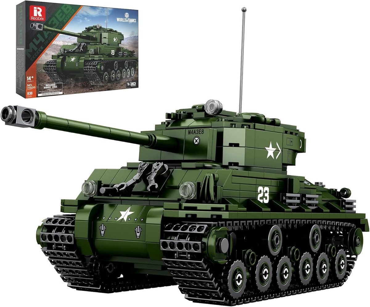 SnelShoppen - Tank Bouwset voor Volwassenen, 1:30 Schaal WW2 Militair M4A3E8 Sherman Medium Gevechtstank, 836 Stukken, Bouwpakket voor Hobby Fans, Cad