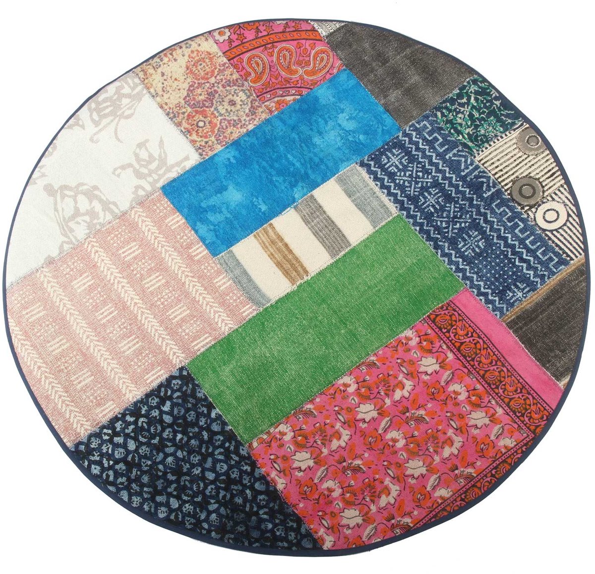 Rond kleurrijk patchwork vloerkleed – Handgemaakt gerecycled vintage tapijt – Katoenmix – Ø 120 cm – Harleen