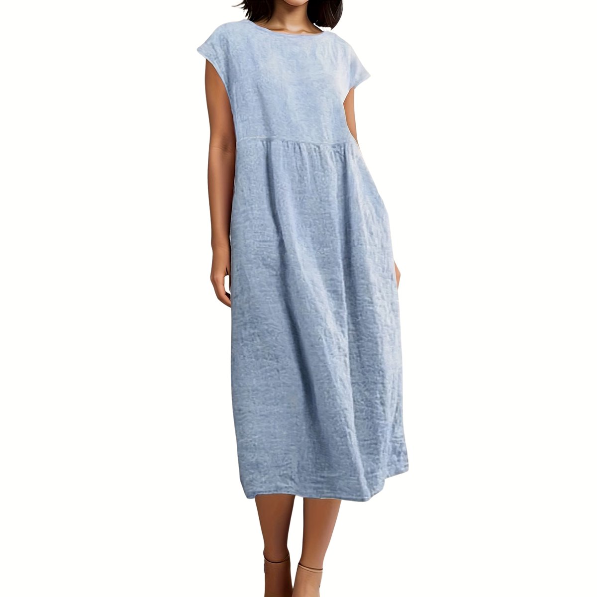 Currero Linnen Jurk Dames Blouse Zomer Shirt Jurkjes Voor Dames Ibiza Jurken Helder Staalblauw