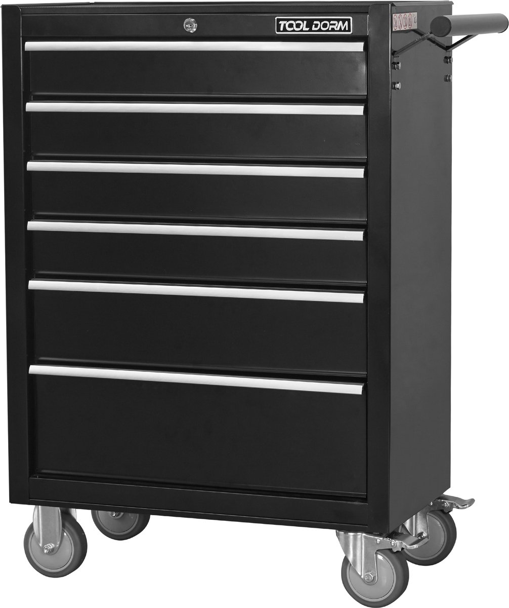 Gereedschapskar Afsluitbaar – 61,7 x 33 x 92,9 cm – Metaal – Zwart – Met Wielen En 6 Laden Voor Garage, Werkplaats En Magazijn