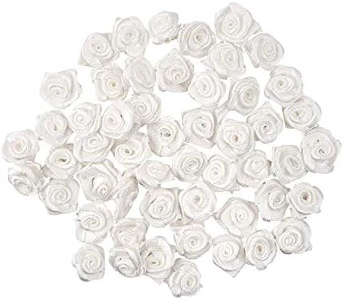 Satijnen Rozen - Mini Bloem - Knutselen Decoratie - Zijdeglans Afwerking - 50 Stuks - Wit