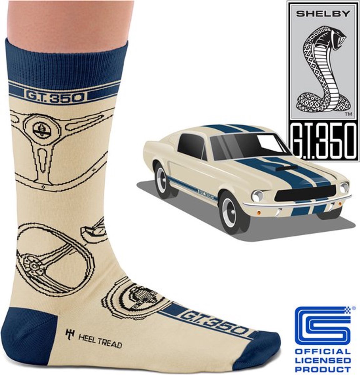Heel Tread Shelby GT350 sokken - Mustang - Carroll Shelby - Wit - 41-46
