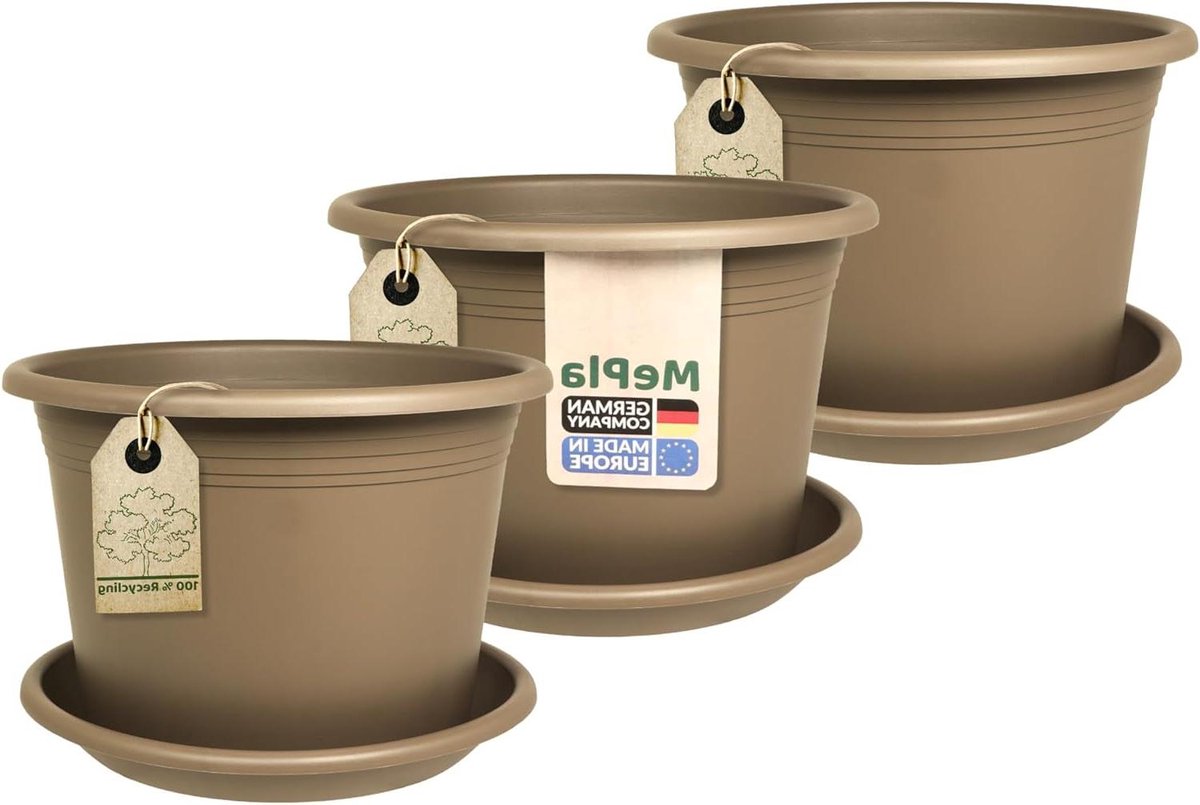 Bloempotten Set - Plantenbakken Onderzetters - Tuin Decoratie - Weerbestendig Kunststof - 3 stuks Ø40 cm - Taupe