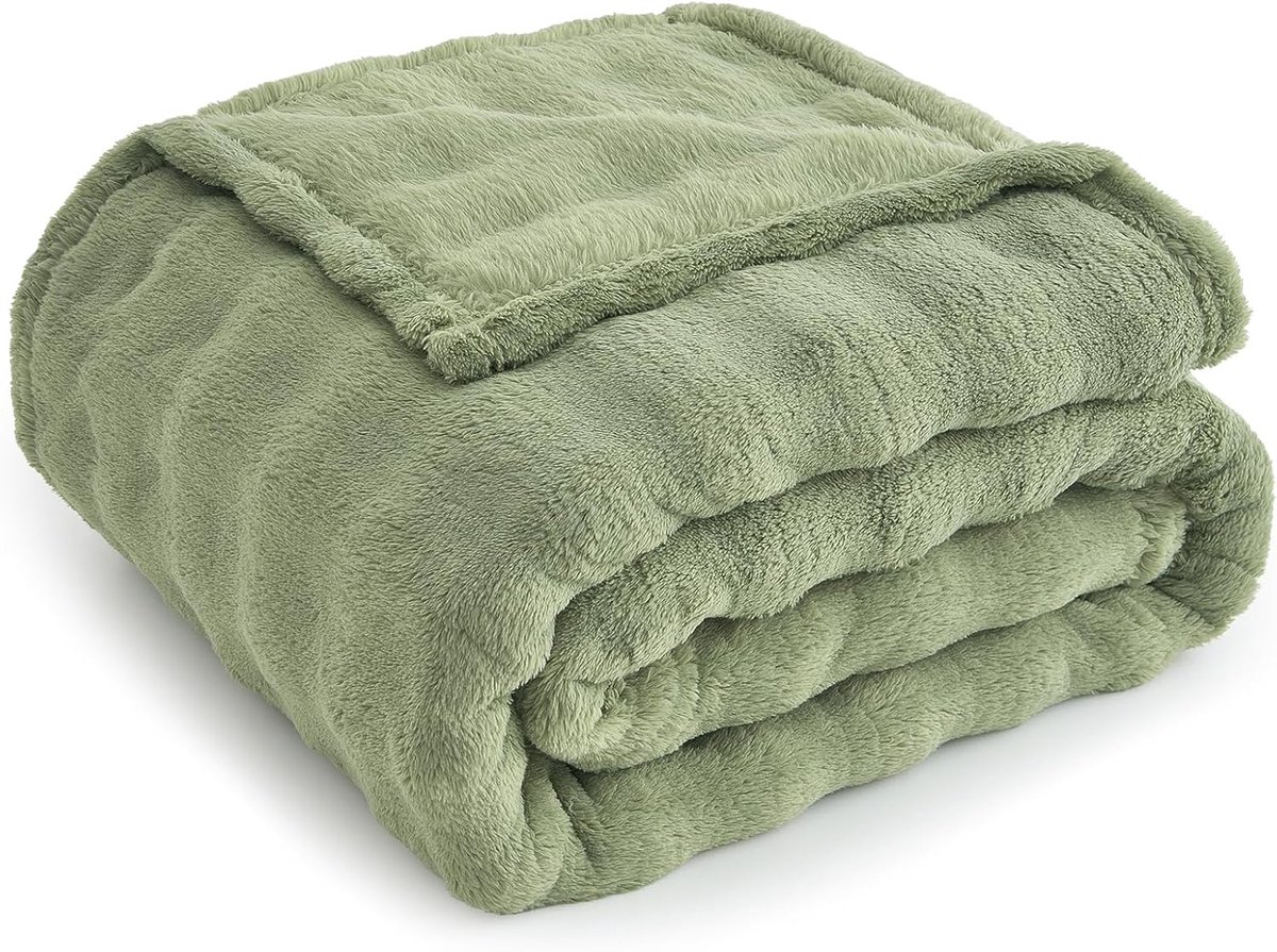 SnelShoppen - Fleece Dekentje 220 x 240 cm, Ultra Zacht Bubble Stof, Warme Cocooning Dekens voor Kinderen, Baby's en Huisdieren, Sage Groen, Oeko-Tex
